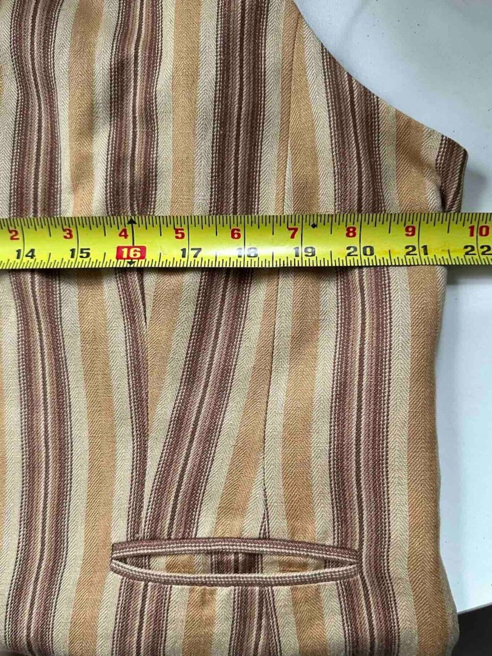 Vintage Rena Rowan Saville Vest Linen Lined XL 16 Like New Striped TanBrown - Picture 9 of 16